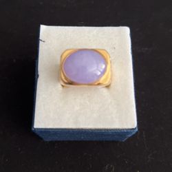 Lavender Jade Oval Shape Man Ring