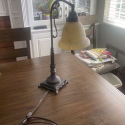 Gorgeous Iron Lamp With Marbled Glass Shade
