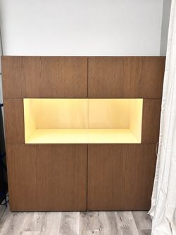 Wood Storage Cabinet with LED Display Niche