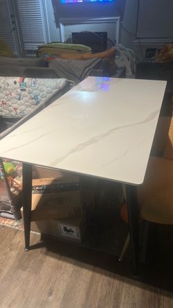 Marble-Top Dining Table with Metal Legs