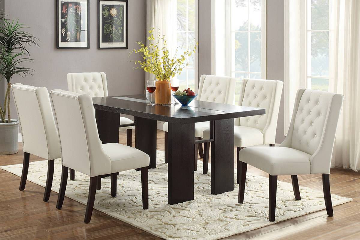Brown Dining Table Set With Ivory Chairs (Free Delivery)