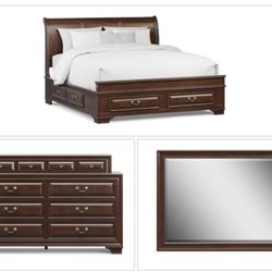 Mahogany 3PC  Sleigh King Bed With Storage
