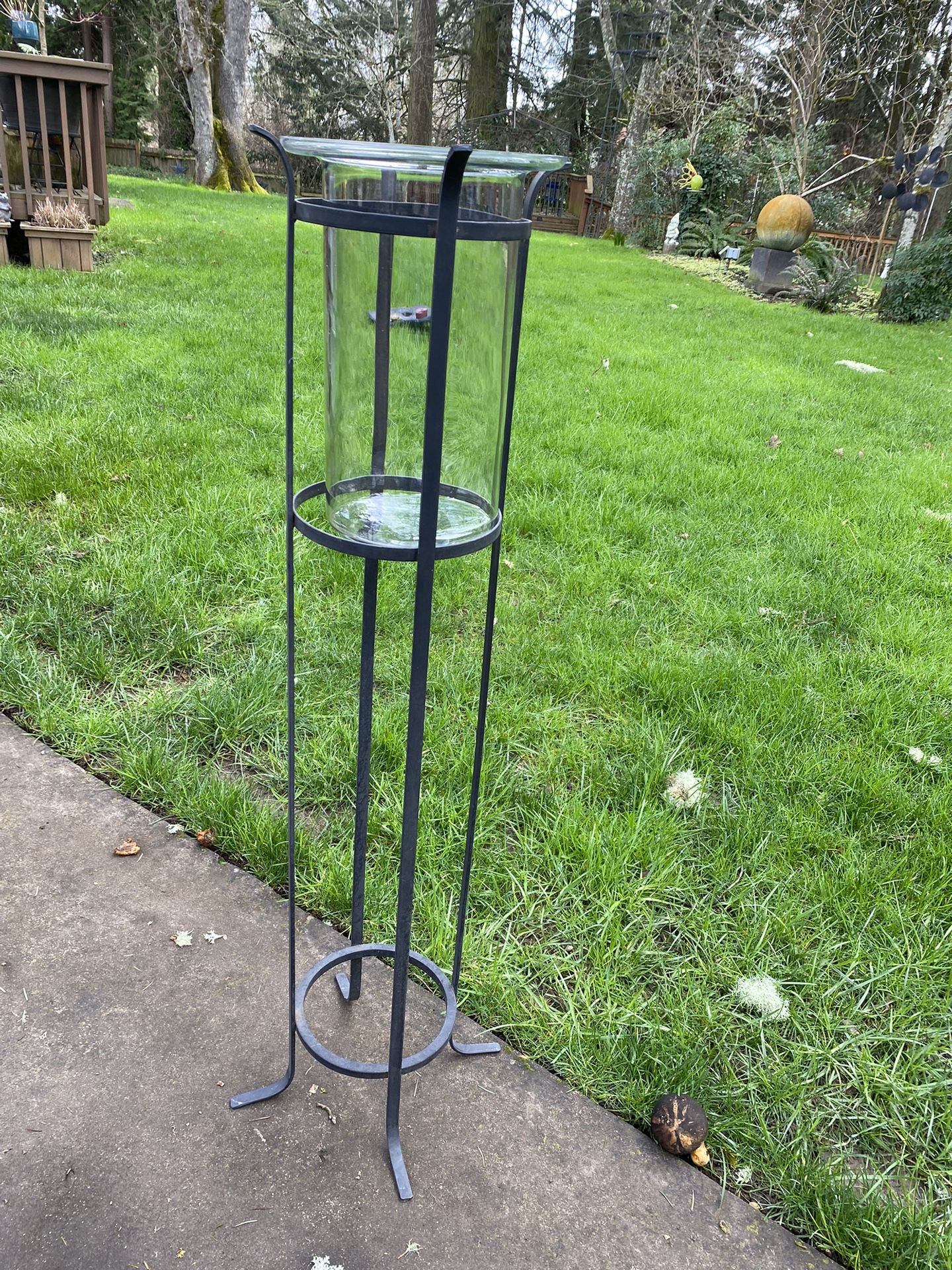 Wrought Iron Floor Standing Hurricane Glass Candle Holder