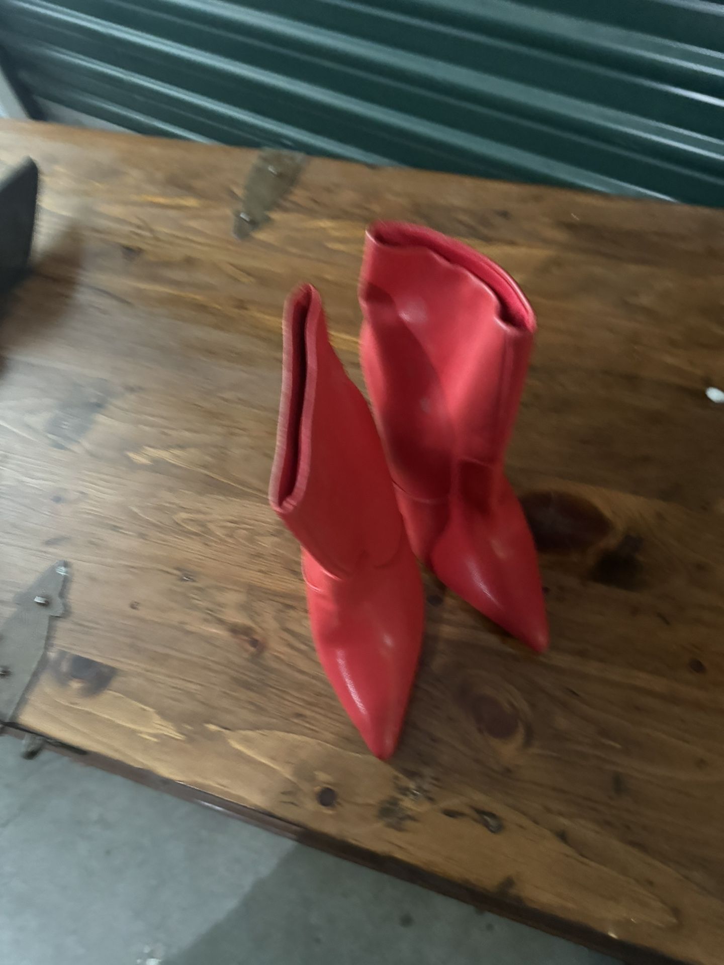 Never Worn! Red Ankle Boots with Clear Stiletto Heel - Size 6 - Fashion Nova