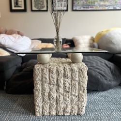 Post Modern Plaster Stone End Table/ Night Stand/ Coffee Table