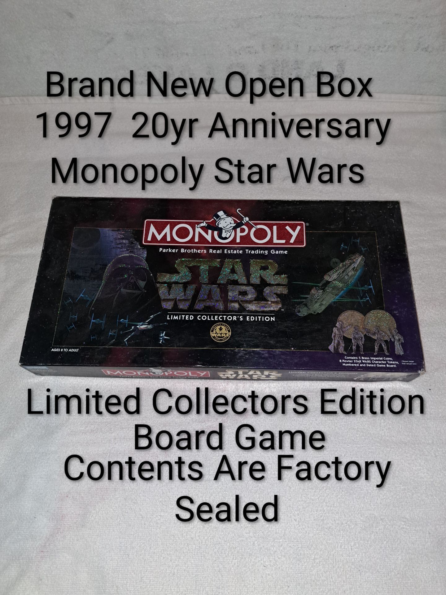 Brand New Open Box Vintage 1997 Monopoly Star Wars 20 Year Anniversary Limited Collectors Edition Board Game (Contents Are Factory Sealed)