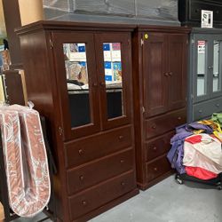 Pinewood Brown Solid Wood Chest Closet Ropero With Mirror