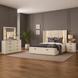 Brand New Elegant Cream Finish 4 Piece Bedroom Set-AVAILABLE IN QUEEN AND KING SIZE