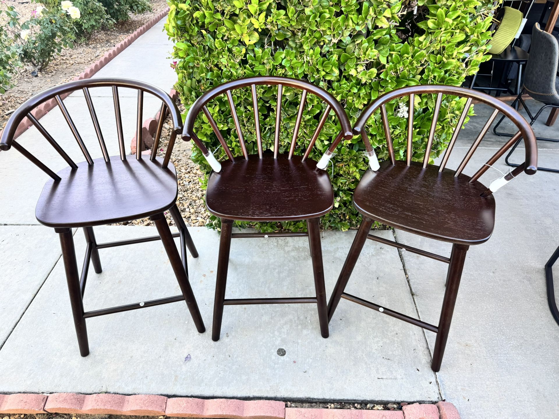 Set Of 3, Brown Farmhouse Barstools 