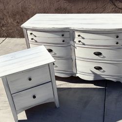 White Distressed Dresser and Nightstand Set