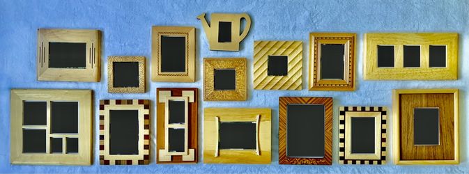 15 Unique Natural Wood Frames Collection. Paid $125 For Italian Inlaid Marquetry Frame Alone. Last 2 Images Are AI Design Ideas $195 OBO