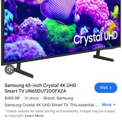 65 inch Samsung smart TV. 4K crystal clear.