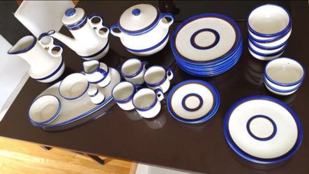 Vintage Blue & White Ceramic Dinnerware Set