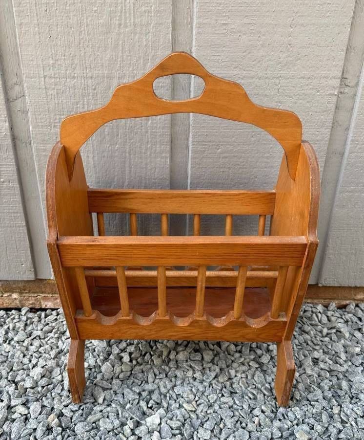 Vintage Wood Magazine Rack Stand Home Decor Accent