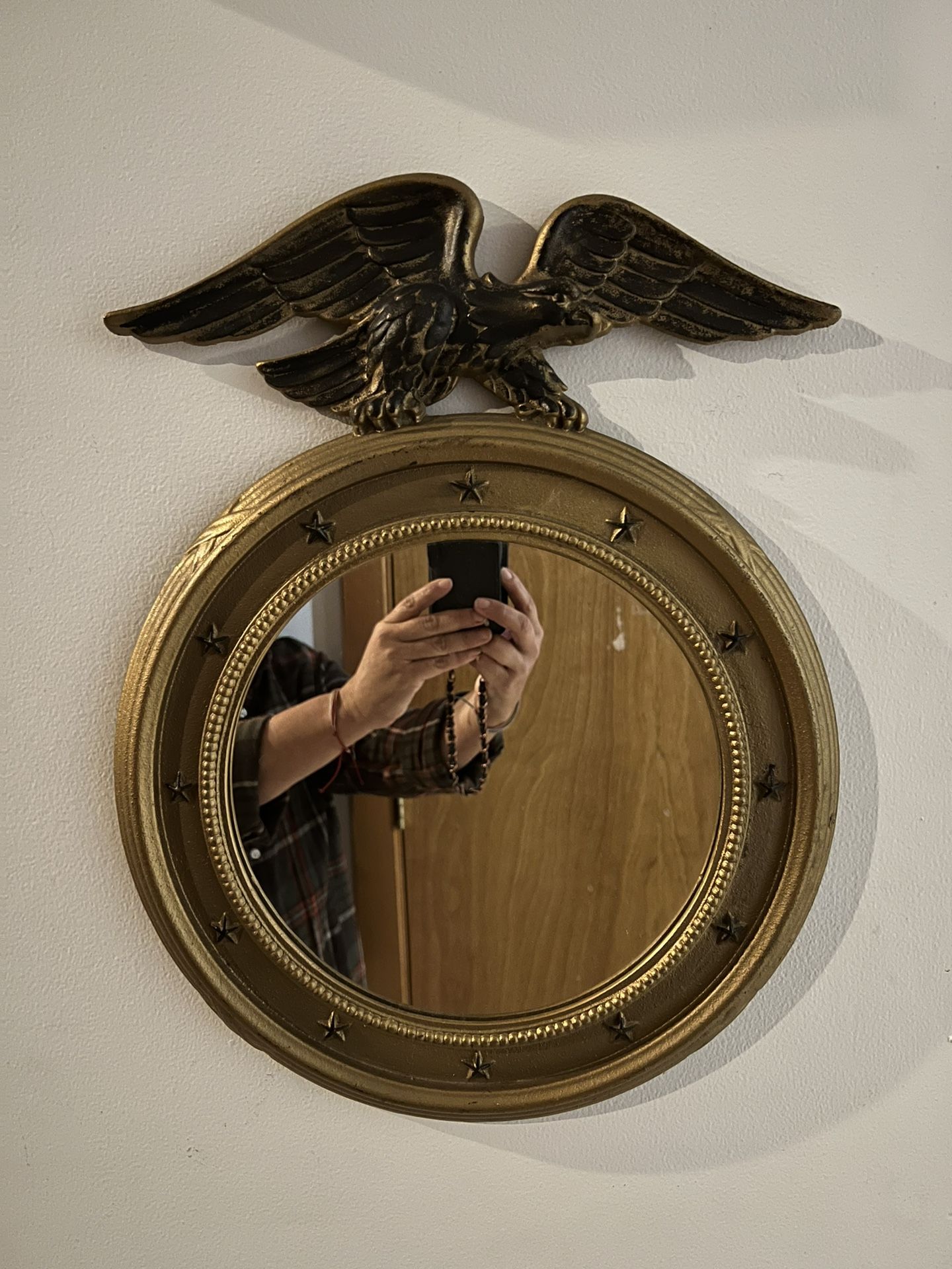 Rare Gold Metal Federal Round Eagle Mirror With Stars
