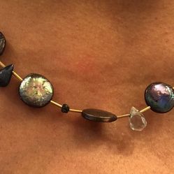Coin pearls blue sapphire drops faceted aquamarine and Rough Black Diamond