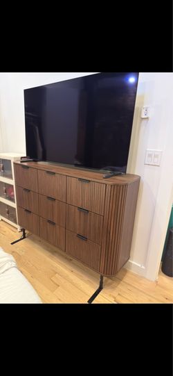 Mid-Century flutted accent dresser and end table with charging stations