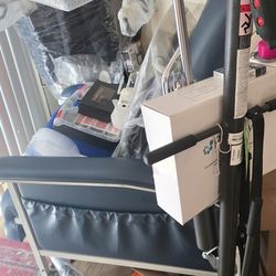 One medical reclining chair, and one hoyer lift. Both brand new.