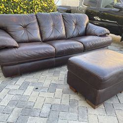 Leather Sofa Couch With Ottoman- Free Delivery 