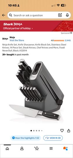 Ninja Knife Set, Knife Sharpener, Knife Block Set, Stainless Steel Knives, 14 Piece Set, Steak Knives, Chef Knives and More, Foodi NeverDull, Black, K