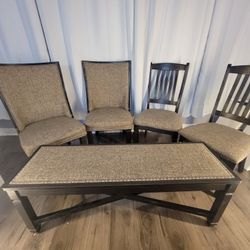 Signature Design by Ashley Tyler Creek Modern Farmhouse Upholstered Dining Room Chairs And Bench, Antique Black Finish
