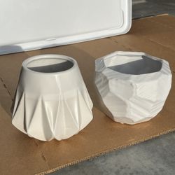 Two White Ceramic Flower Pots Vases