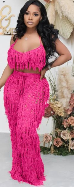 2pc Hot Pink Sheer Pantset Size XXL EQUALS SIZE 14-16
