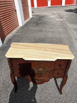 Vintage Marble‑Top Dresser with Hand‑Painted Floral Front