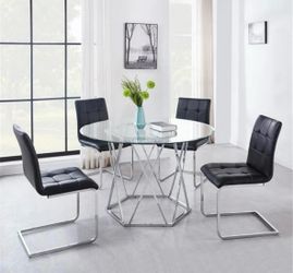 Steve Silver Escondido Chrome and Glass Top Dining Table