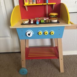 Cook 'N Grill Wood Toy BBQ Set-toddler Kid Play 