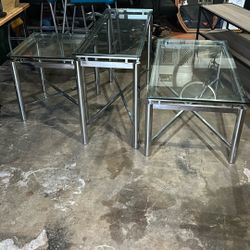 Glass Tables Excellent Condition, Coffee, Table, One End Table And Long Taller Table