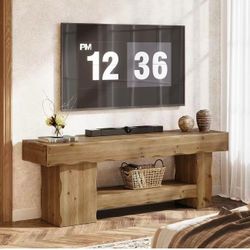 LD0199 Solid Wood TV Stand for up to 75" TVs, 63" Media Console Entertainment with Shelves