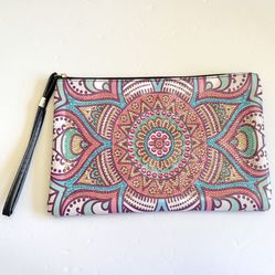 Clutch Purse Makeup Bag Handcrafted Pink Mandala Diamond Art Design NEW