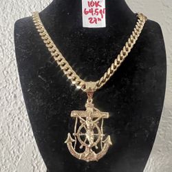10K Yellow Gold 🇨🇺 Links Chain and Pendant  64.5Gr 27 Inches Long 