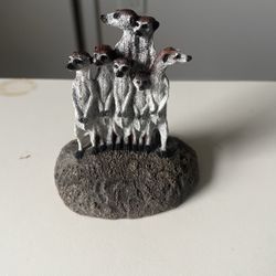 VINTAGE 1988 AUS-BEN STUDIO FIGURINE HAND PAINTED COLD CAST BRONZE MEERKATS