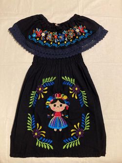 Girls Navy Blue  Mexican Embroidered Lele Doll  Dress Girl’s Size 8