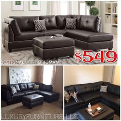 New espresso bonded leather sofa sectional
