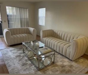 Brand new elegant 2 pc Boucle design channeled sofa loveseat