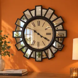 Large Decorative Wall Clock with Mirror Frame