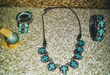 Necklace bracelet ring and watch