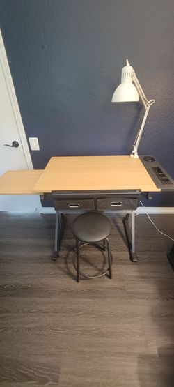 Adjustable Drawing Desk with Stool  2-Drawer Draftin