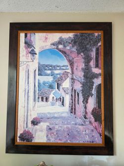 Large Signed Oil Painting, European Street Scene, 46 x 38
