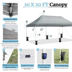 10x20 Pop Up Canopy Tent, Grey Color, Durable Eazy to set up - facil de instalar