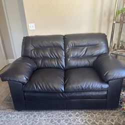 Dark brown (almost Black) LEATHER COUCH AND LOVE SEAT (Not Free, Read Add)