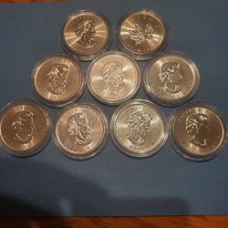 9 - $5 2019  Canadian Maple Leaf .9999 Silver Coins