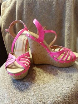 Hot Pink Strappy Wedge Cork Heels Shoes