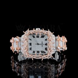 Crimson Thorn Moissanite Diamond Watch 14K Gold VVS 30 Carat 41mm