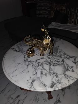 Brass Elephant Telephone And Table
