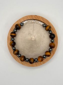 Men's Tigers Eyes and Hematite bracelet - 8 inches