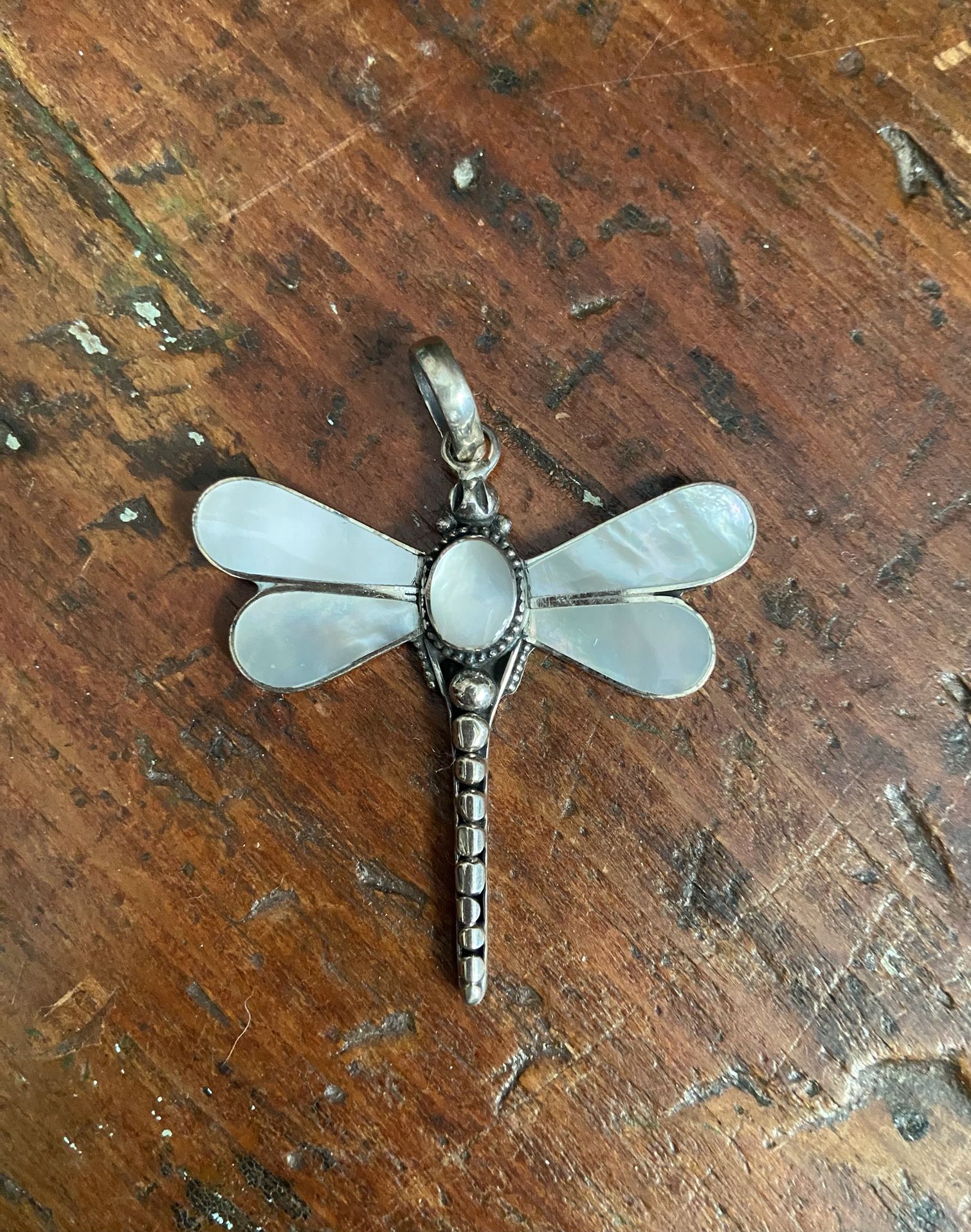 Sterling Silver Mother Of Pearl Dragonfly Pendant